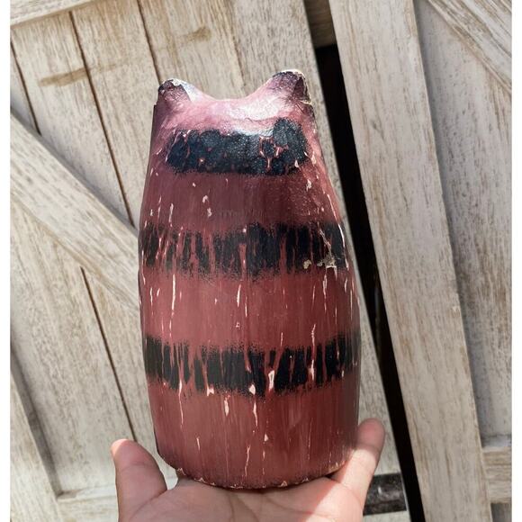 Cat Wooden Carved Handpainted Made in Indonesia 6in - Picture 4 of 10